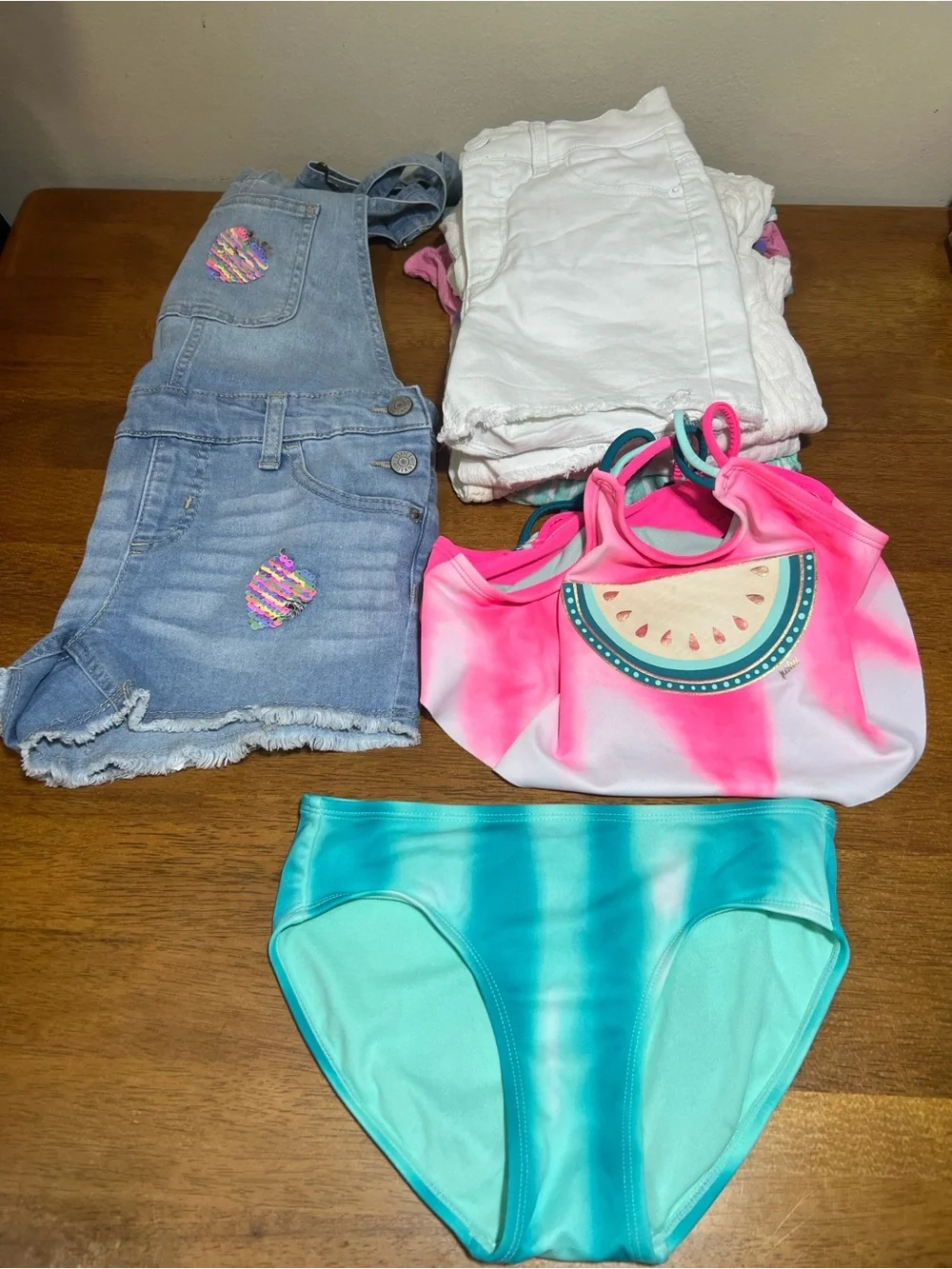 Justice Light Blue Denim Overalls and jumper Size 8-10 (lot of 7)